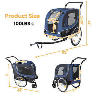 2-in-1 Bike Trailer & Pet Stroller with Steel Frame - Dark Blue, Red, or Gray