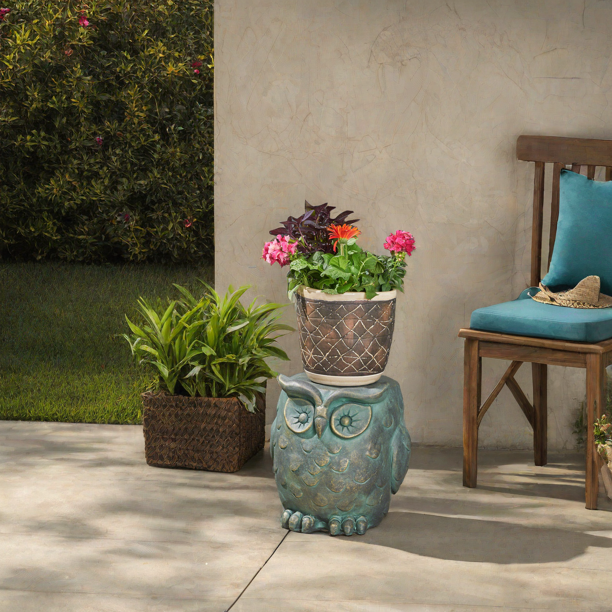 Owl Garden Stool with Distressed Gold Patina Finish