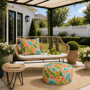 Outdoor Inflatable Ottoman - Tropical Palm Leaves
