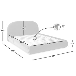 Archie Puffy Grounded Upholstered Platform Bed with Rounded Headboard - Green, White, Beige