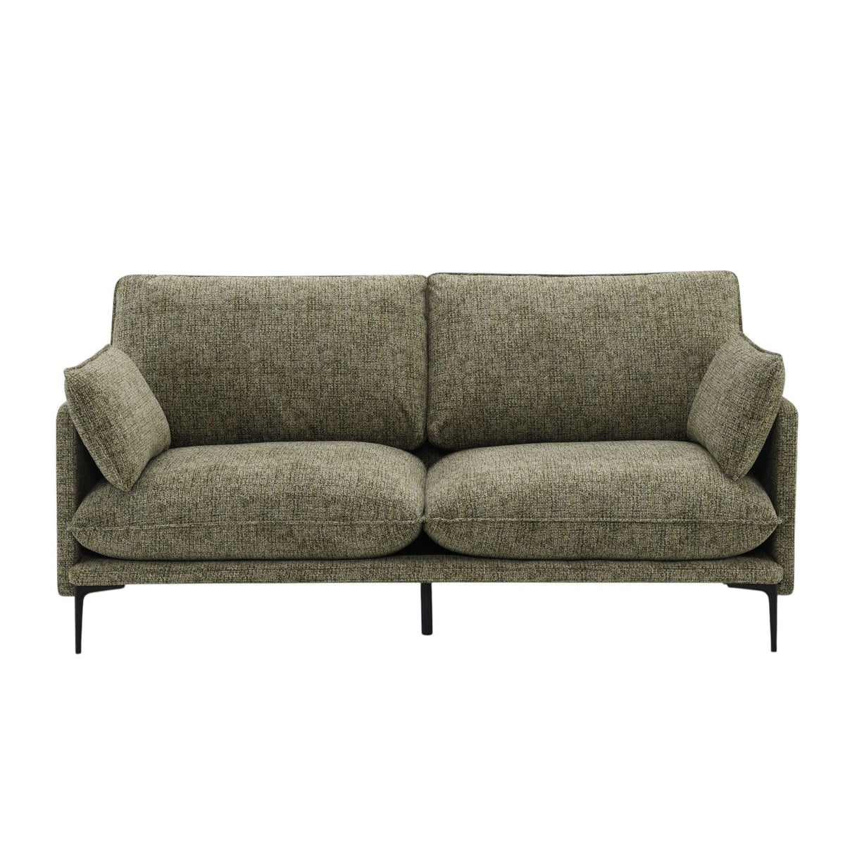 Green Stationary Sofa with Tufted Cushions and Metal Legs