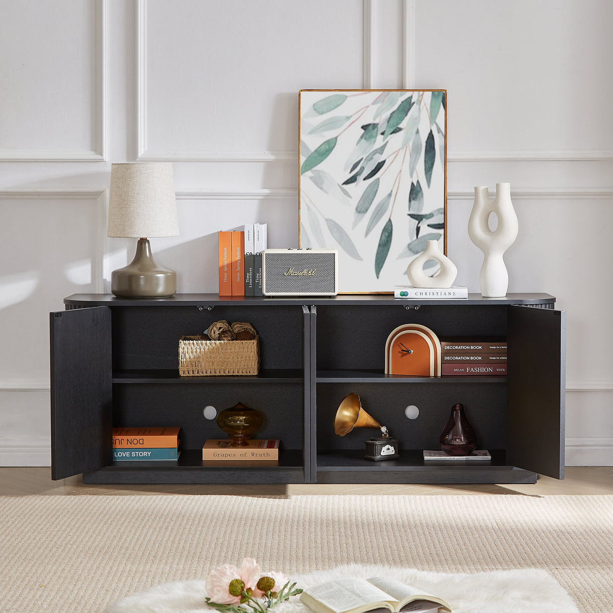 Modern Fluted Sideboard Storage Cabinet