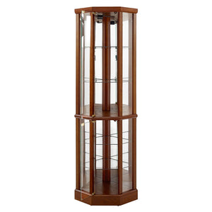 6 Shelf Lighted Corner Curio Cabinet With Adjustable Tempered Glass Shelves And Mirror Back (E26 Light Bulb Not Included)