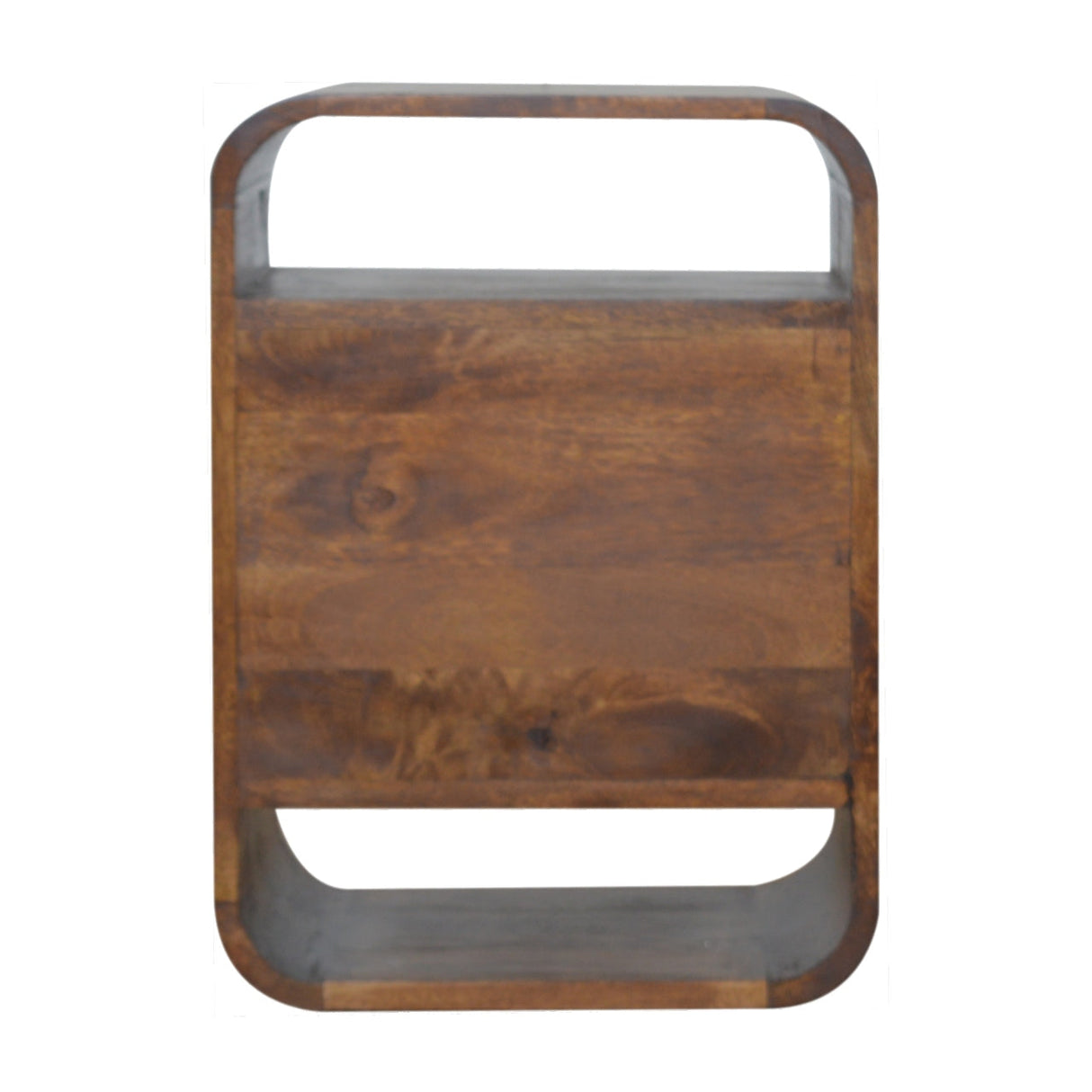 Solid Wood Chestnut Curve 2-Drawer Nightstand, 2 Open Slots