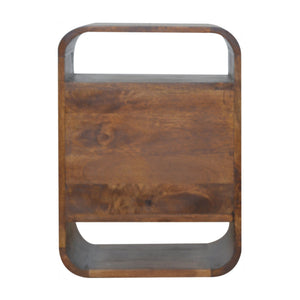 Solid Wood Chestnut Curve 2-Drawer Nightstand, 2 Open Slots