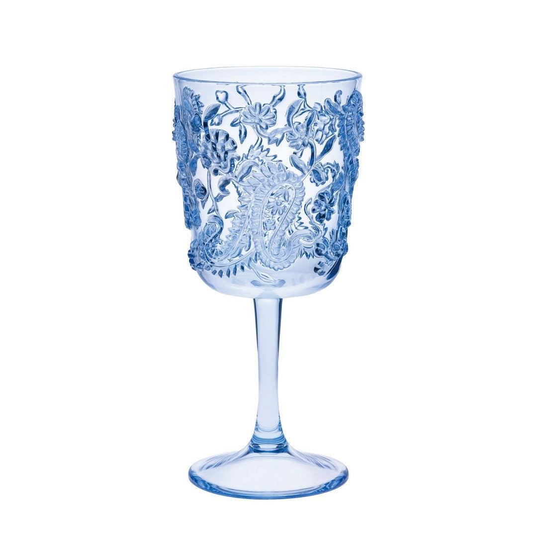 Paisley Unbreakable Acrylic Wine Glasses – Set of 4 Stemmed Tumblers in Coastal Blue