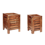 Natural Mango Wood Box Planter (Set of 2)