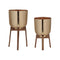 Round-Metal-Planter-with-Wooden-Stand-(Set-of-2)-Pots-&-Planters
