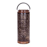 Punched metal lantern with natural wood accents 19"h