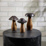 Wood mushrooms with aluminum top (set of 3)