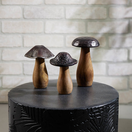 Wood mushrooms with aluminum top (set of 3)