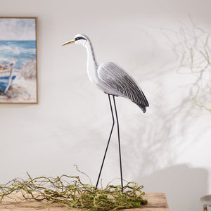 Paulownia Wood Heron Bird Statue with Metal Legs Base 29.5"H