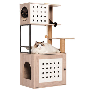Cat Tree with Litter Box Enclosure and Large Hammock