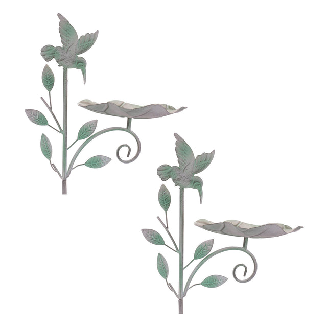 Iron-Hummingbird-Leaf-Bird-Feeder-Garden-Stake-(Set-of-2)-Garden-Decor
