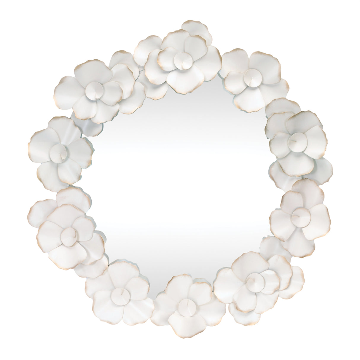 Metal floral sculpture wall mirror 32"d