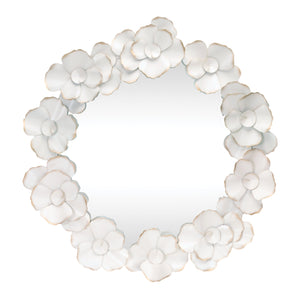 Metal floral sculpture wall mirror 32"d