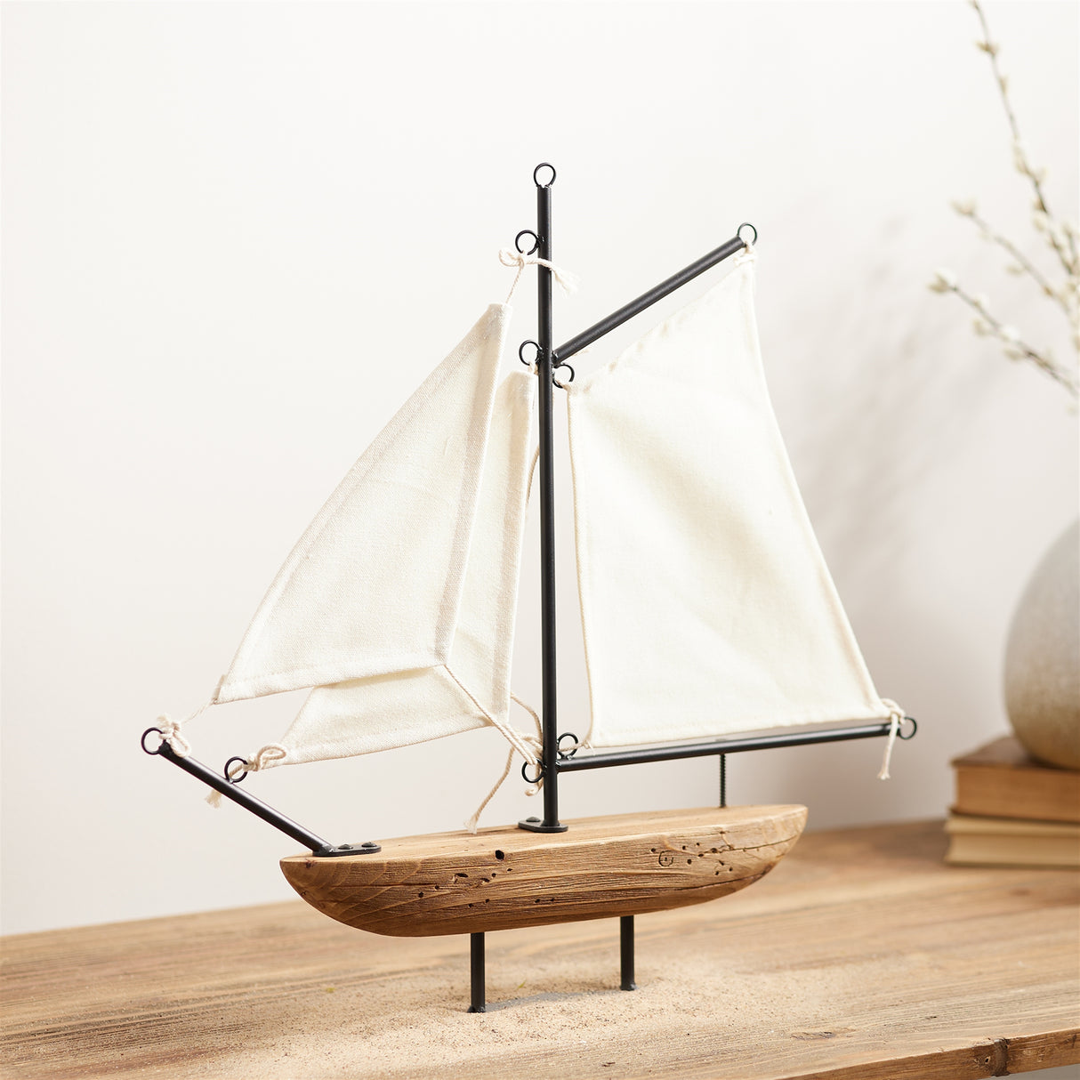 Wood and iron sailboat sculpture 19.5"l