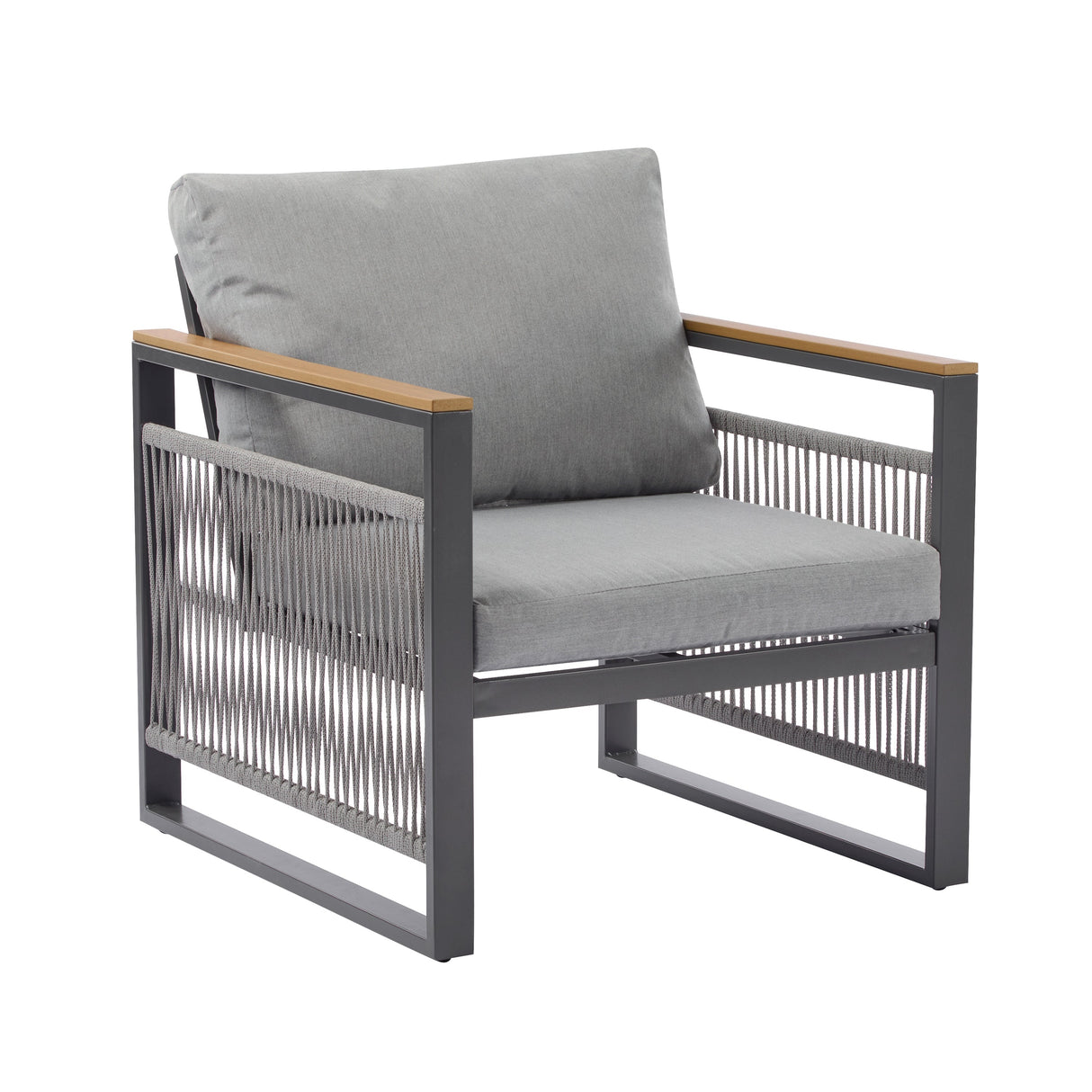 4-Piece Outdoor Metal Patio Furniture Set with Cushion - Grey & Natural