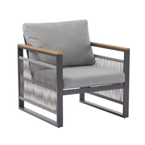 4-Piece Outdoor Metal Patio Furniture Set with Cushion - Grey & Natural