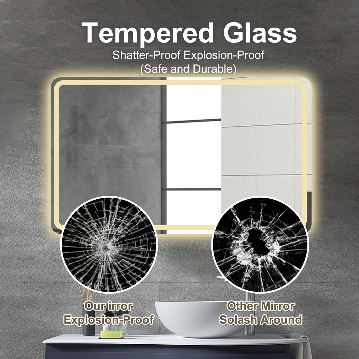 24X40 Inch LED Bathroom Mirror Vanity with Front Lights