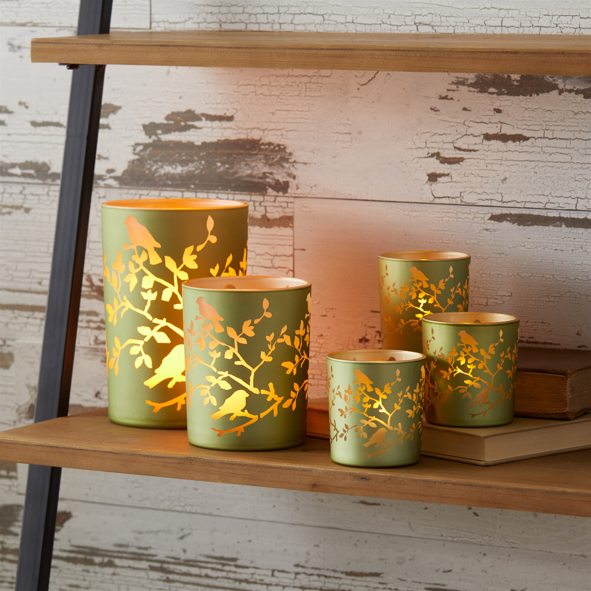 Frosted floral bird votive candle holder (set of 3)