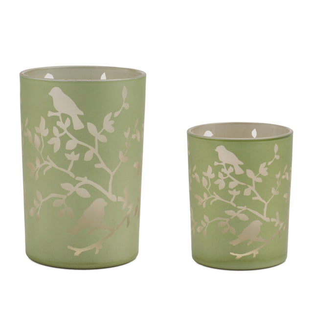Frosted-floral-bird-candle-holder-(set-of-2)-Candle-Holders