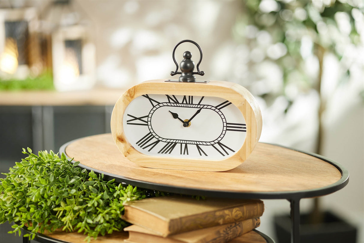Wooden oval table clock 9.5"l