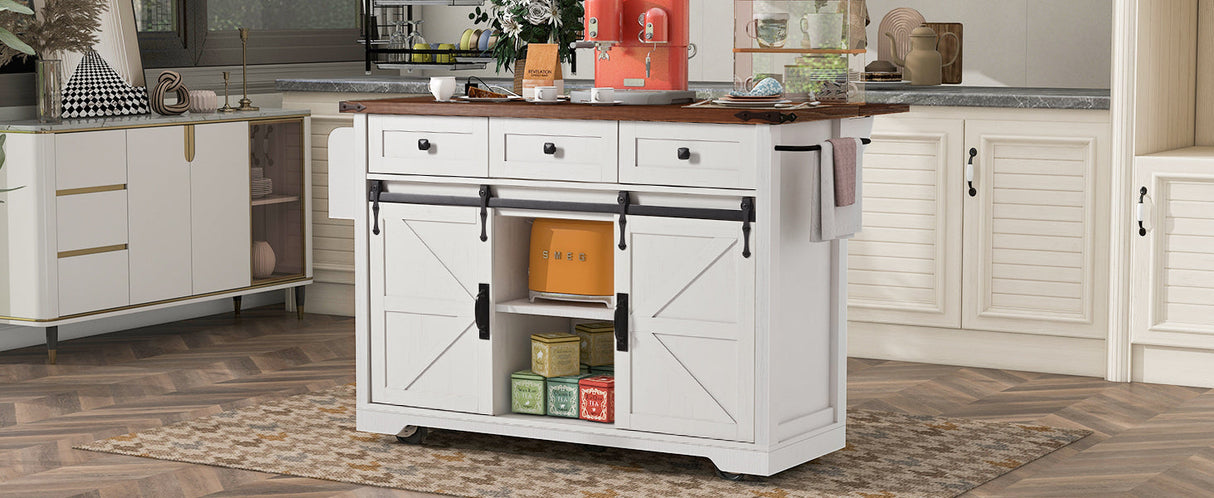 K&K 53.7" Farmhouse Kitchen Island with Power Outlet
