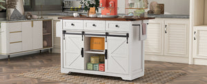 K&K 53.7" Farmhouse Kitchen Island with Power Outlet