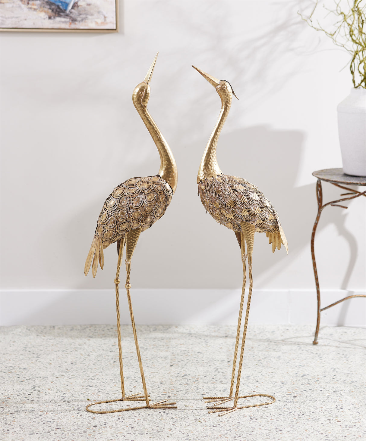 Hammered metal crane décor (set of 2)
