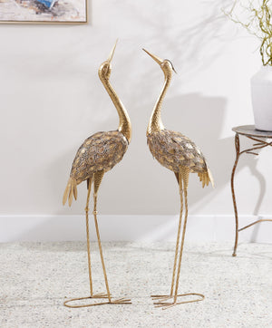 Hammered metal crane décor (set of 2)