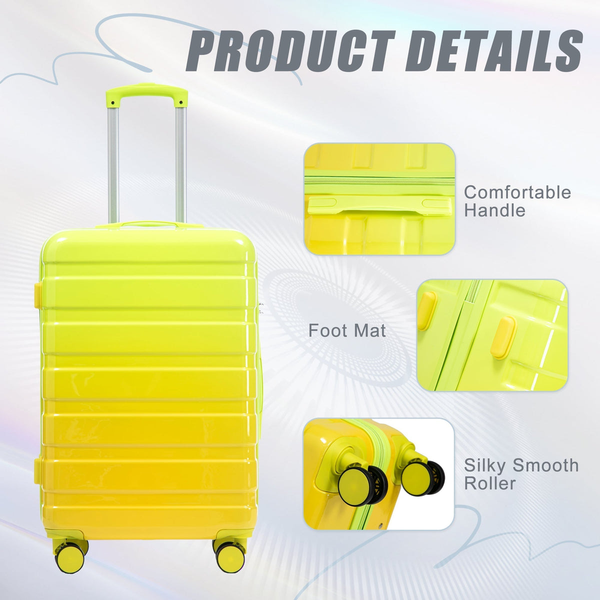 PC Spinner Wheel Luggage Set with 360° Wheels - Green + Yellow