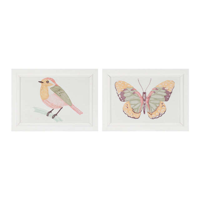 Framed-bird-and-butterfly-wall-plaque-(set-of-2)-Wall-Art
