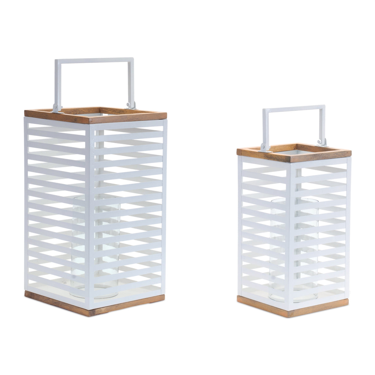 Metal-box-lantern-with-natural-wood-accents-(set-of-2)-Lighting-Decorations