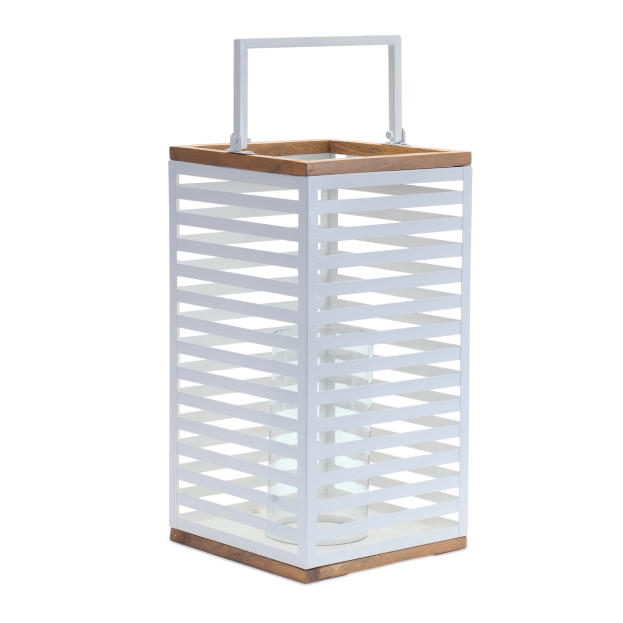 Metal box lantern with natural wood accents (set of 2)