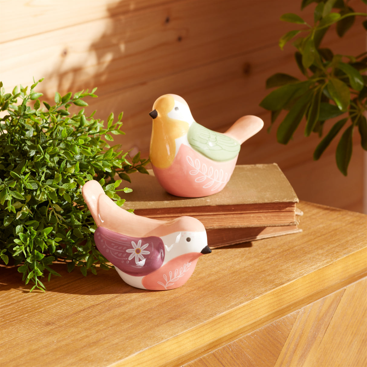 Multicolored ceramic bird figurine (set of 2)