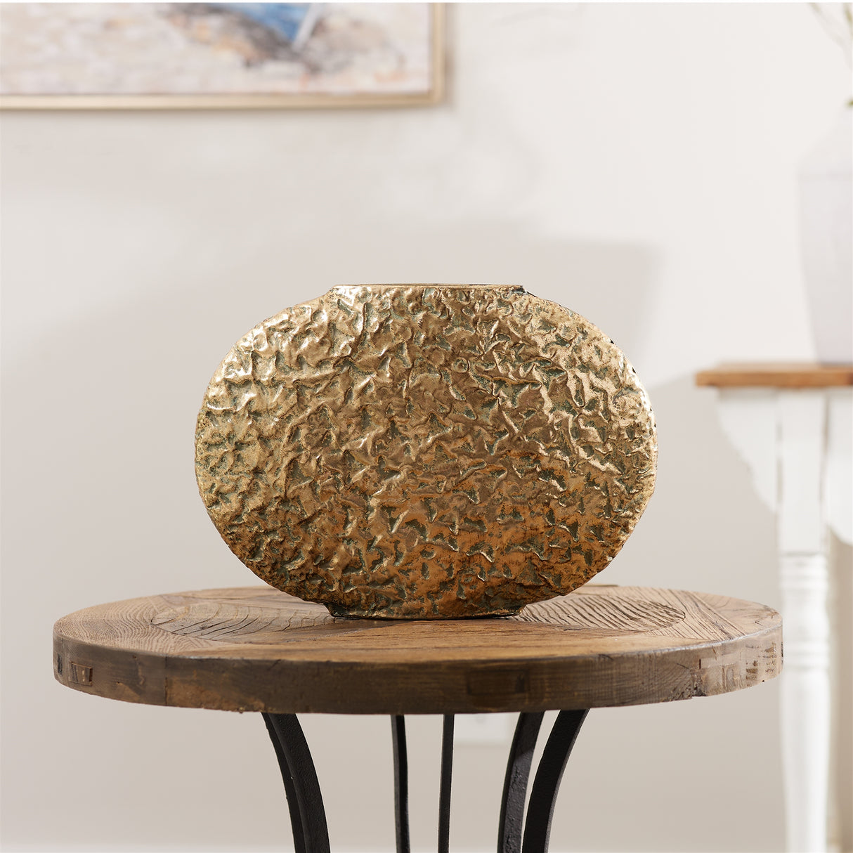 Distressed flat metal vase (set of 2)
