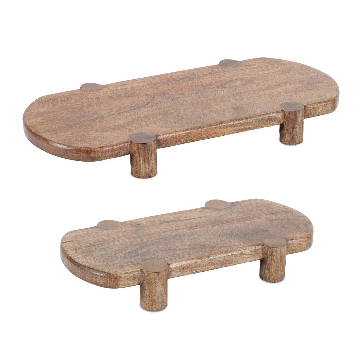 Mango wood pedestal tray (set of 2)