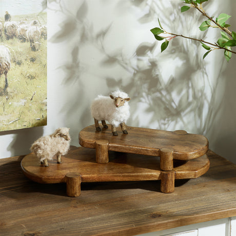 Mango wood pedestal tray (set of 2)