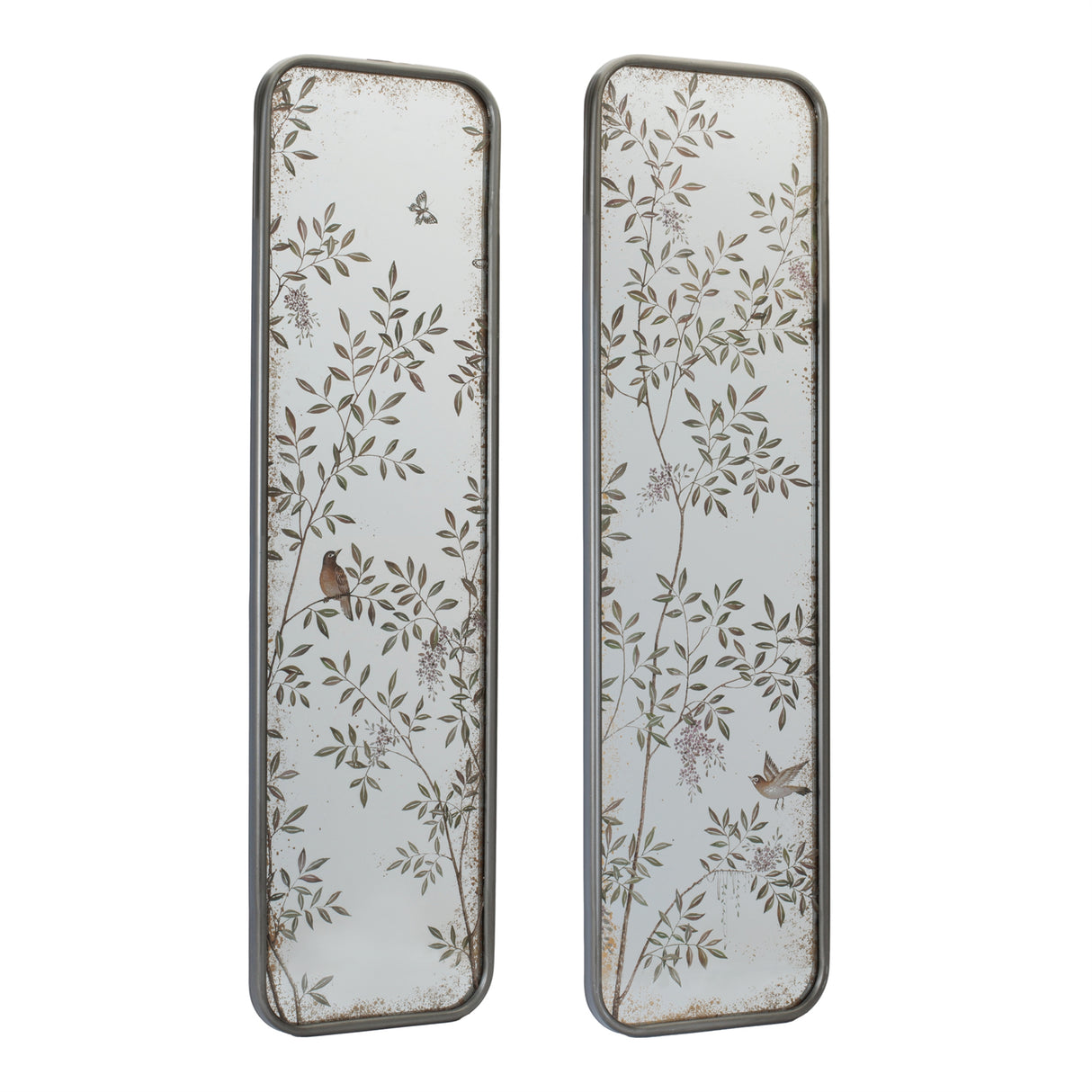 Wall mirror with bird and floral foliage print (set of 2)
