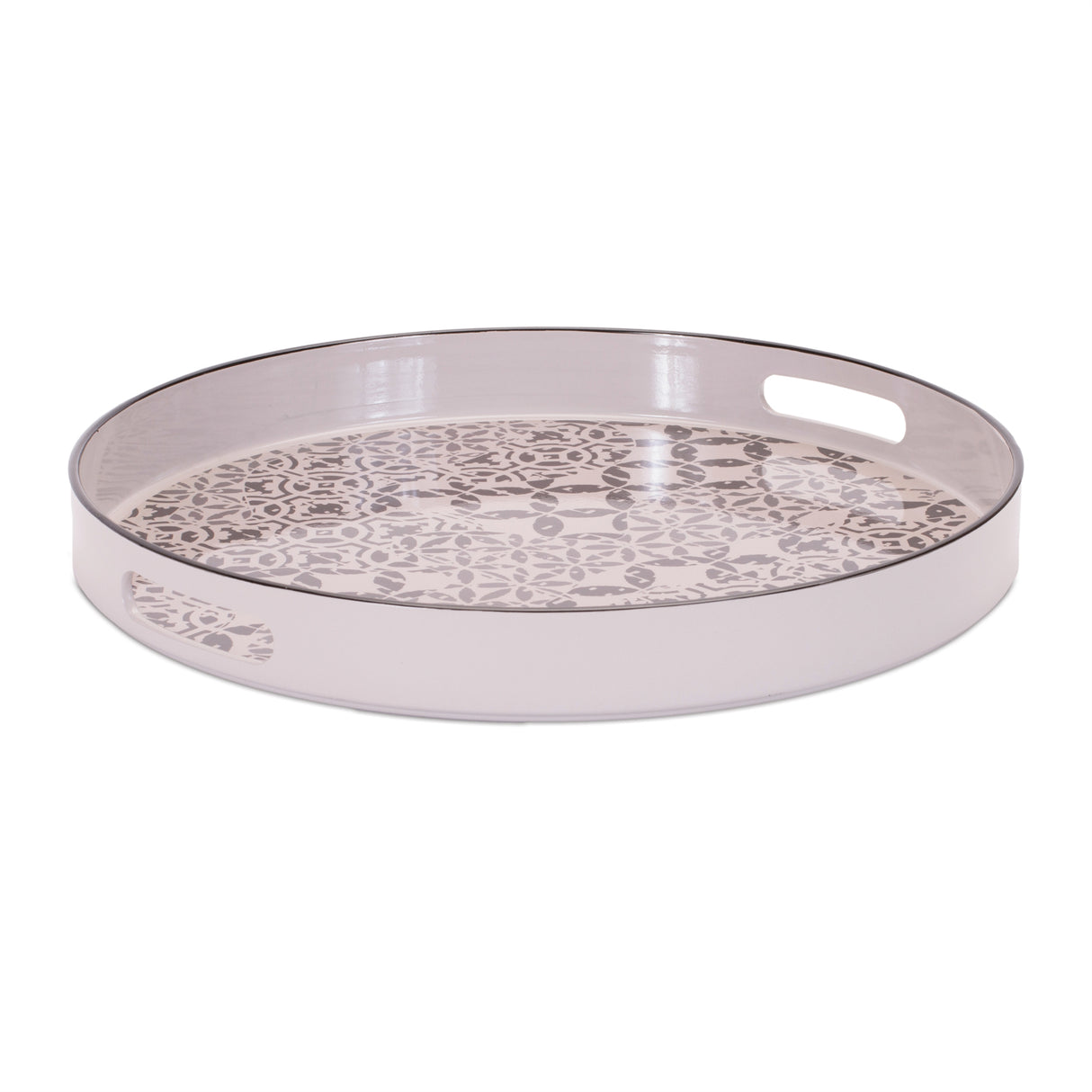Round ornate geometric print tray 17.5"d