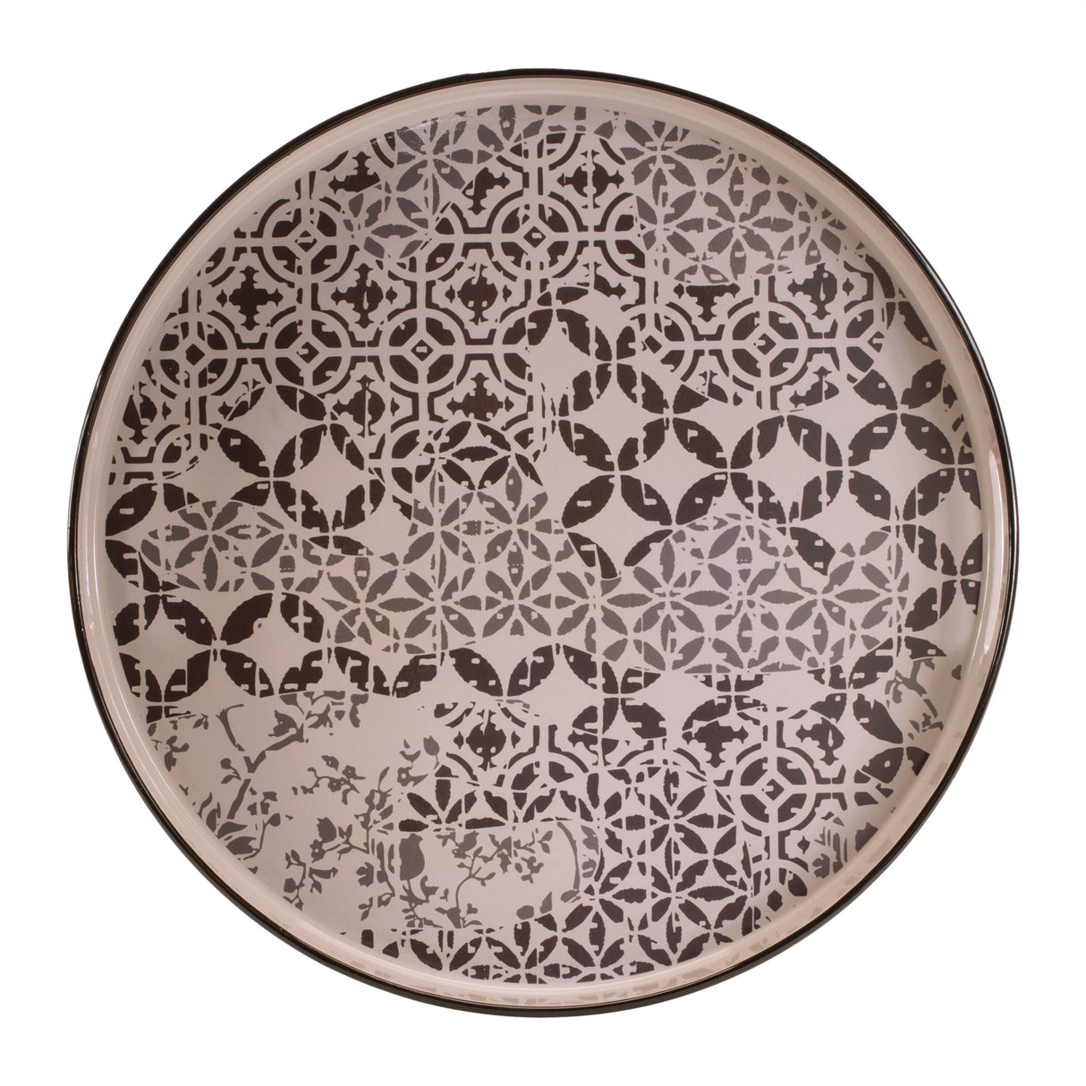 Round ornate geometric print tray 17.5"d