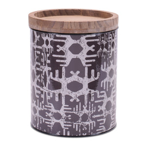 Metal patterned canister with natural wood lid (set of 3)