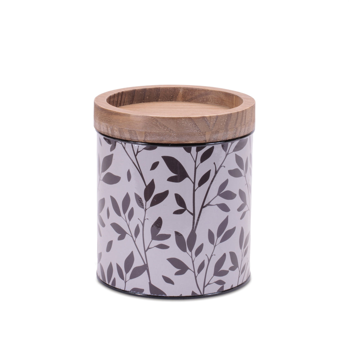 Metal patterned canister with natural wood lid (set of 3)