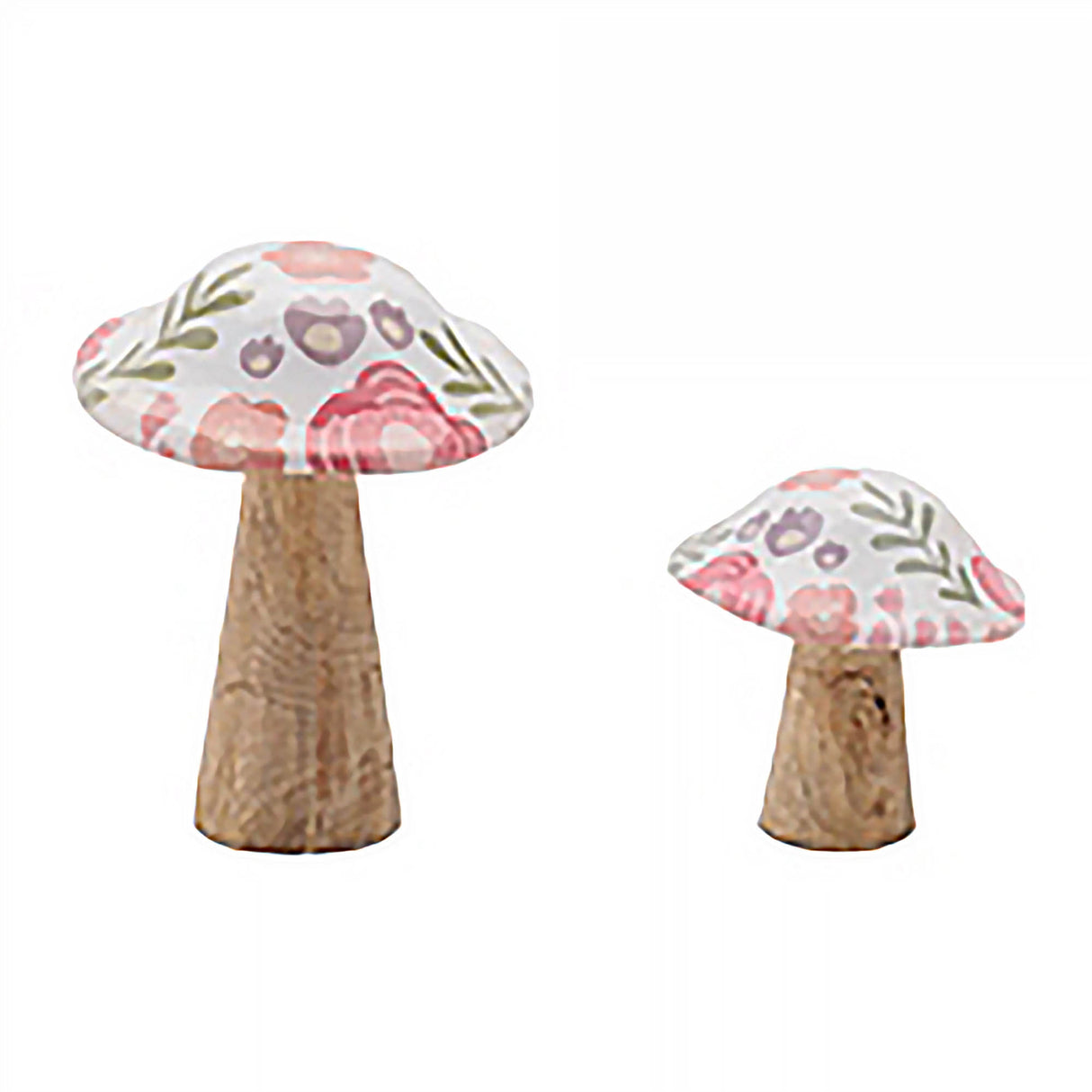 Wood-floral-patterned-mushroom-(set-of-2)-Decorative-Objects