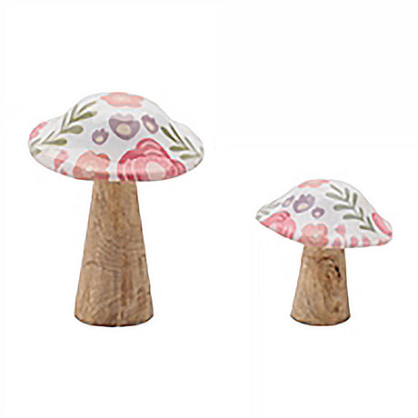 Wood-floral-patterned-mushroom-(set-of-2)-Decorative-Objects