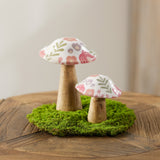 Wood floral patterned mushroom (set of 2)