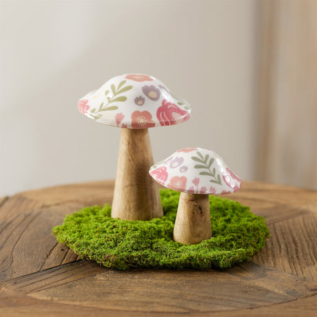 Wood floral patterned mushroom (set of 2)