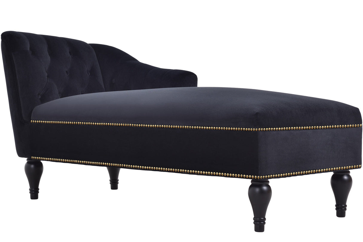 58" Velvet Chaise Lounge with Nailhead Trim and Solid Wood Legs