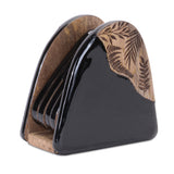 Floral-etched-wood-coaster-with-holder-(set-of-4)-Decorative-Objects